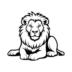 Friendly Lion resting silhouette illustration, Lion resting Logo Monochrome Design, Generative AI.