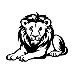 Friendly Lion resting silhouette illustration, Lion resting Logo Monochrome Design, Generative AI.