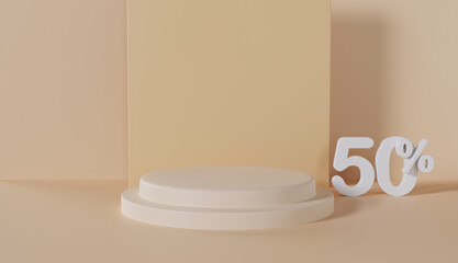 Product Display Podium with 50 Percent Off on Pastel Color Background