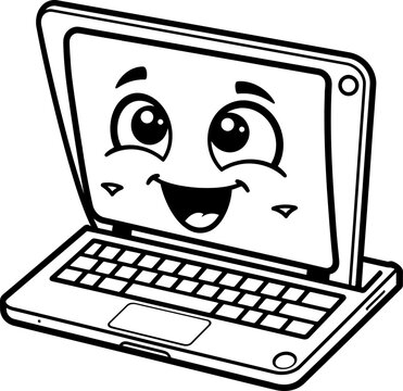 Laptop cartoon vector stock, coloring page black and white