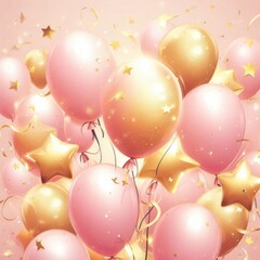 pink  and gold balloons for happy birtday party