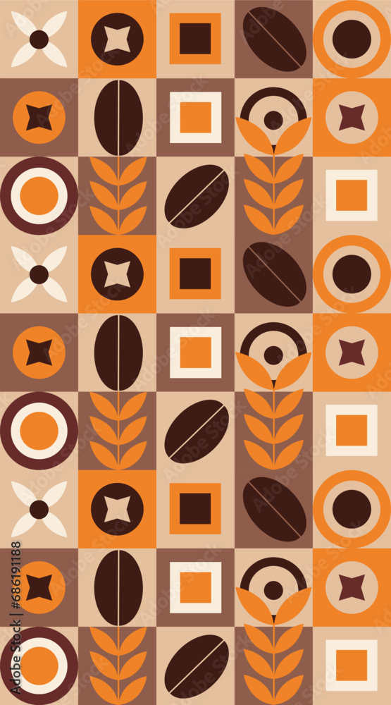 Wall mural Geometric pattern on the theme of coffee. Coffee pattern for packaging, print, banner. Vector drawing, design element.