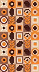 Geometric pattern on the theme of coffee. Coffee pattern for packaging, print, banner. Vector drawing, design element.