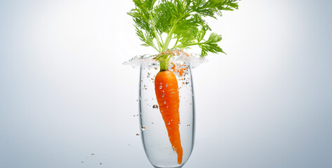 a carrot in a glass with water extreme macro close up.Generative Ai content