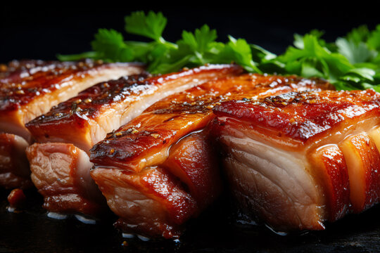Close up of grilled pork belly meat