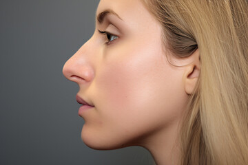 Side view of young woman with bumpy aquiline nose - obrazy, fototapety, plakaty