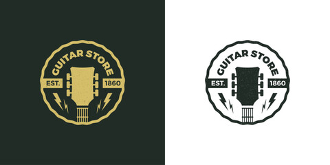 Music Studio Guitar Store Grunge Logo Artwork