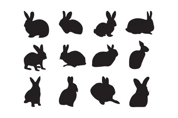 Rabbit silhouettes vector art, Icons, black color isolated on white background. Logo, wallpaper.
