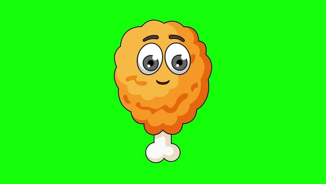 fried chicken cartoon character with a saluting face, emoji emoticon animation
