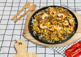 Mussels fried in egg batter, Pan-fried crispy mussel with bean sprout, Crispy Mussel and Bean sprout Pancake