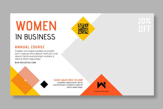 Business editable webinar horizontal banner template new design. Modern banner design with black and white background and yellow frame shape. Usable for banner, cover, and header.
