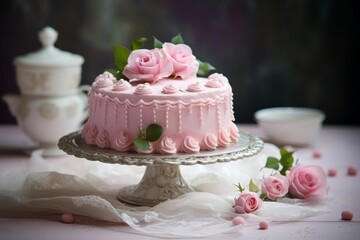 A beautifully crafted Prinsesstarta, a Swedish delicacy, with its distinctive pink marzipan and single rose decoration