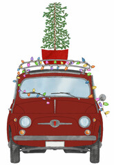 Retro Fiat 500 with Christmas Tree - 686196354