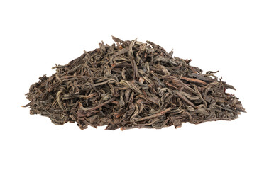 Pile of black tea isolated on a white background.