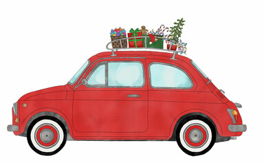 Retro Fiat 500 with Christmas gifts - 686196518