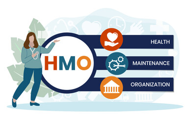HMO, Health Maintenance Organization acronym. Concept with keyword and icons. Flat vector illustration. Isolated on white.