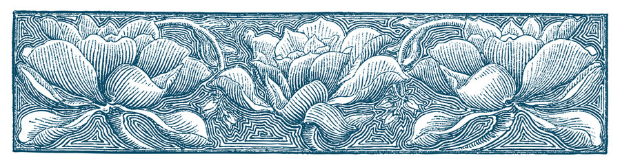 Floral Engraving Border Basket. Hand Drawn Peony. Vector Outline, Graphic, Line Art. Vintage Baroque Ornament Frame. Modern Style. Antique Botanical Retro Design. Victorian Frame Border
