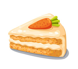 Delicious piece of carrot cake. Vector cartoon hand drawn illustration. Isolated on a white background