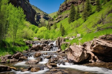 Fototapeta na wymiar rushing water in a canyon rock river