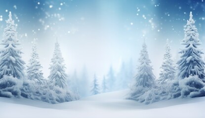 Winter landscape snow covered trees on a lake, lens flares, organic texture, joyful celebration of nature