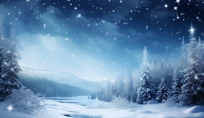 Fototapeta na wymiar Winter snow scenes with a beautiful starry sky and lots of snow falls