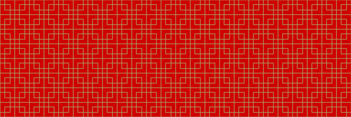 Decorative Chinese vintage golden square geometric seamless pattern on red color background - 686201717
