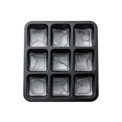A rear view of an isolated black silicone ice cube tray isolated on transparent background
