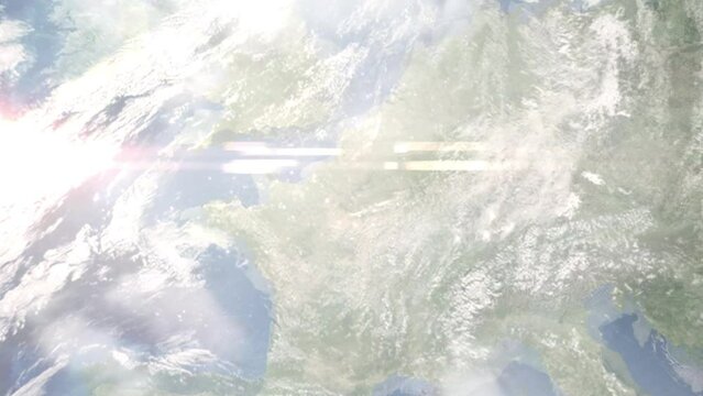 Zoom in from space and focus on Bezons, France. 3D Animation. Background for travel intro. Elements of this image furnished by NASA	