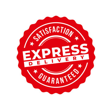 Express delivery circular red stamp frame isolated on white. Vector Illustration