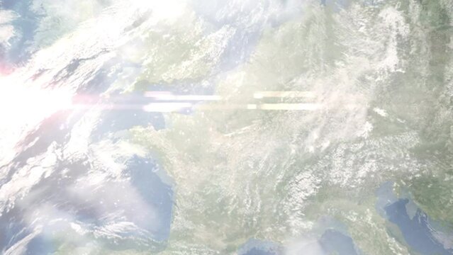 Zoom in from space and focus on Cachan, France. 3D Animation. Background for travel intro. Elements of this image furnished by NASA	