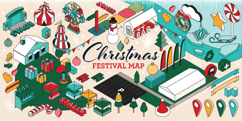 Christmas Festival Fair Event Market 3D Isometric Map Creartion Kit