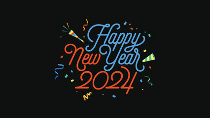 Fun Colorful design typography. 
Happy New Year 2024. Design templates for calendar covers, posters, social media and other purposes. Greeting background banner logo illustration. 
