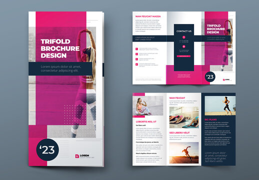 Business Trifold Brochure Layout with Purple and Pink flat Elements