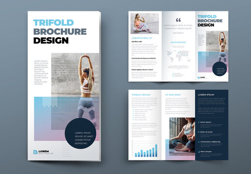 Business Trifold Brochure Layout with Blue Purple flat Elements