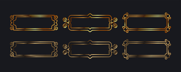 Fantasy gold frames in medieval style for rpg game ui design.