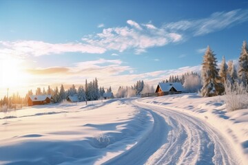 Obraz premium a snow covered hill with the sun on the sky