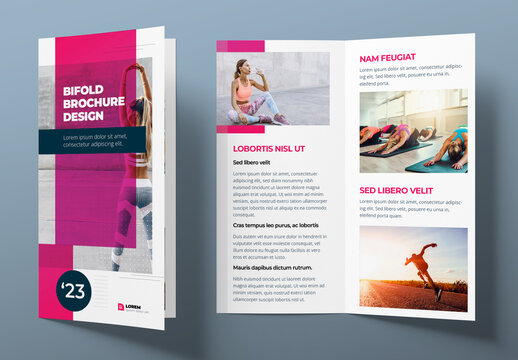 Business Bifold Brochure Layout with Purple and Pink flat Elements