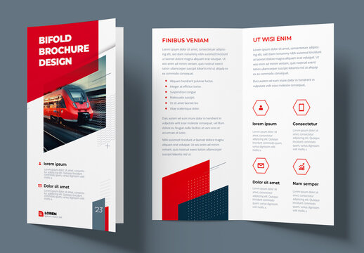 Bifold Brochure Layout Color Red flat Dynamic Elements