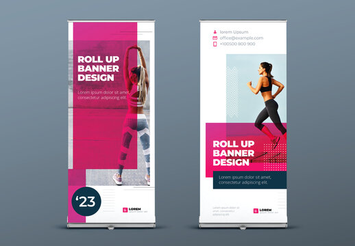Business Roll Up Banner Layout with Pink flat Elements