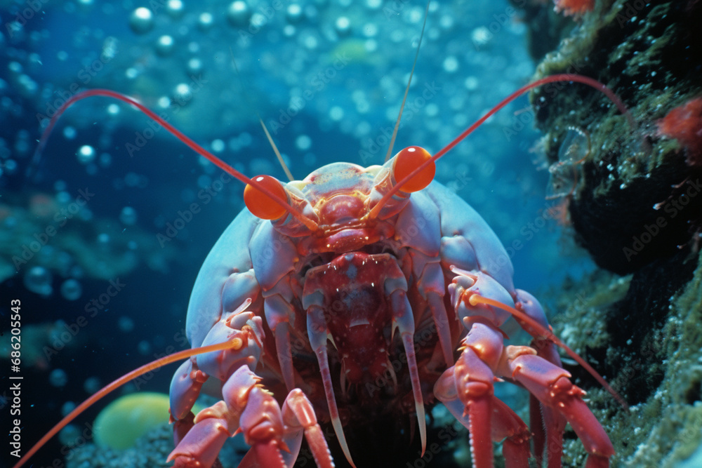 Poster high-speed photographs capturing the rapid and powerful punches of a mantis shrimp, showcasing its e