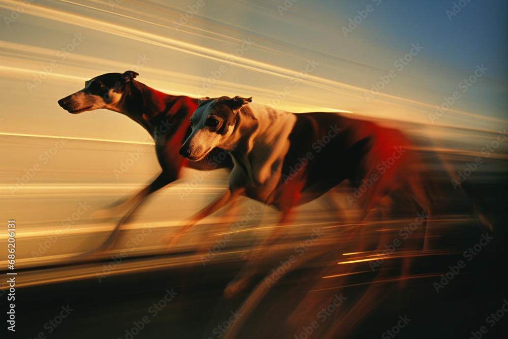 Aufkleber Whippets in a whirlwind of racing action, forming abstract shapes that emphasize their agility and speed.