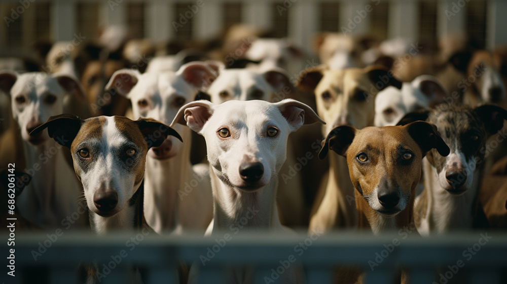Aufkleber Whippets in a symphony of racing, forming abstract patterns that illustrate the coordinated and rhythmic nature of the sport.