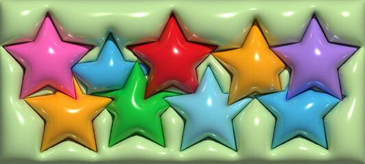 Obraz premium Abstract green background with stars, inflated shapes. 3d rendering illustration