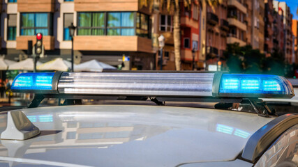 Fototapeta na wymiar Flashing lights of polish police car.