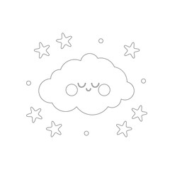 Template silhouette of sleepy pink cloud with stars. For fabric print logo sign cards banners. Kid's wall art design Vector illustration