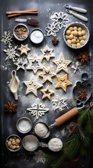 Homemade sweet cookies in the shape of stars and trees. Merry Christmas and Happy New Year.