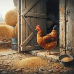 Fotobehang chicken on a farm animal background © Садыг Сеид-заде