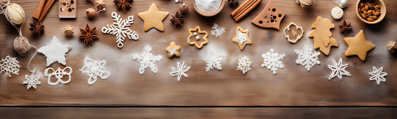 Obraz na płótnie Canvas Homemade sweet cookies in the shape of stars and trees. Merry Christmas and Happy New Year.
