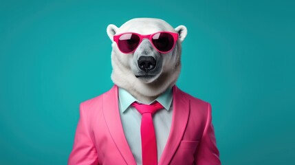 Polar bear pink suit fashion.Business concept.Fun animal character.