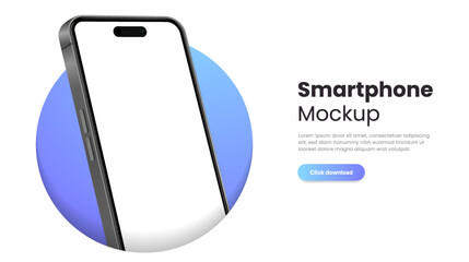 3D realistic high quality smartphone mockup with isolated background. Smart phone mockup collection. Device front view. 3D mobile phone with shadow on white background. - obrazy, fototapety, plakaty